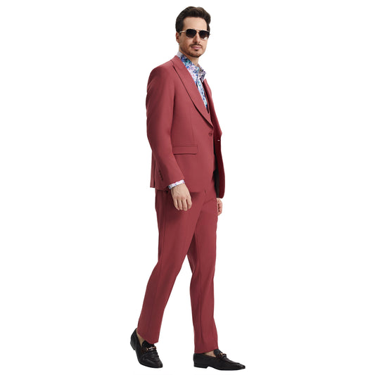 Stacy Adams Men's Hybrid-Fit 3pc Coral Suit Set, Jacket Vest and Pants