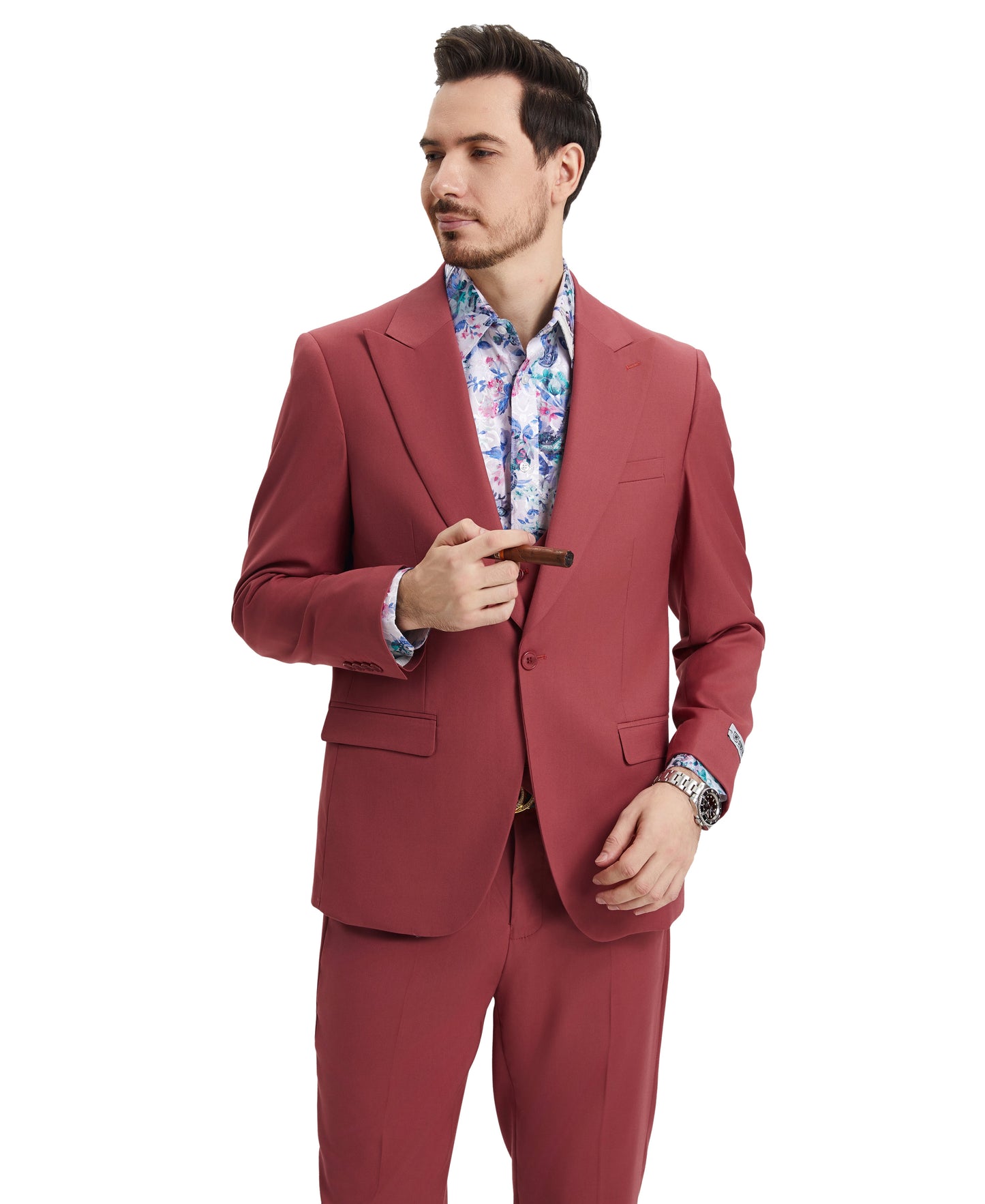 Stacy Adams Men's Hybrid-Fit 3pc Coral Suit Set, Jacket Vest and Pants