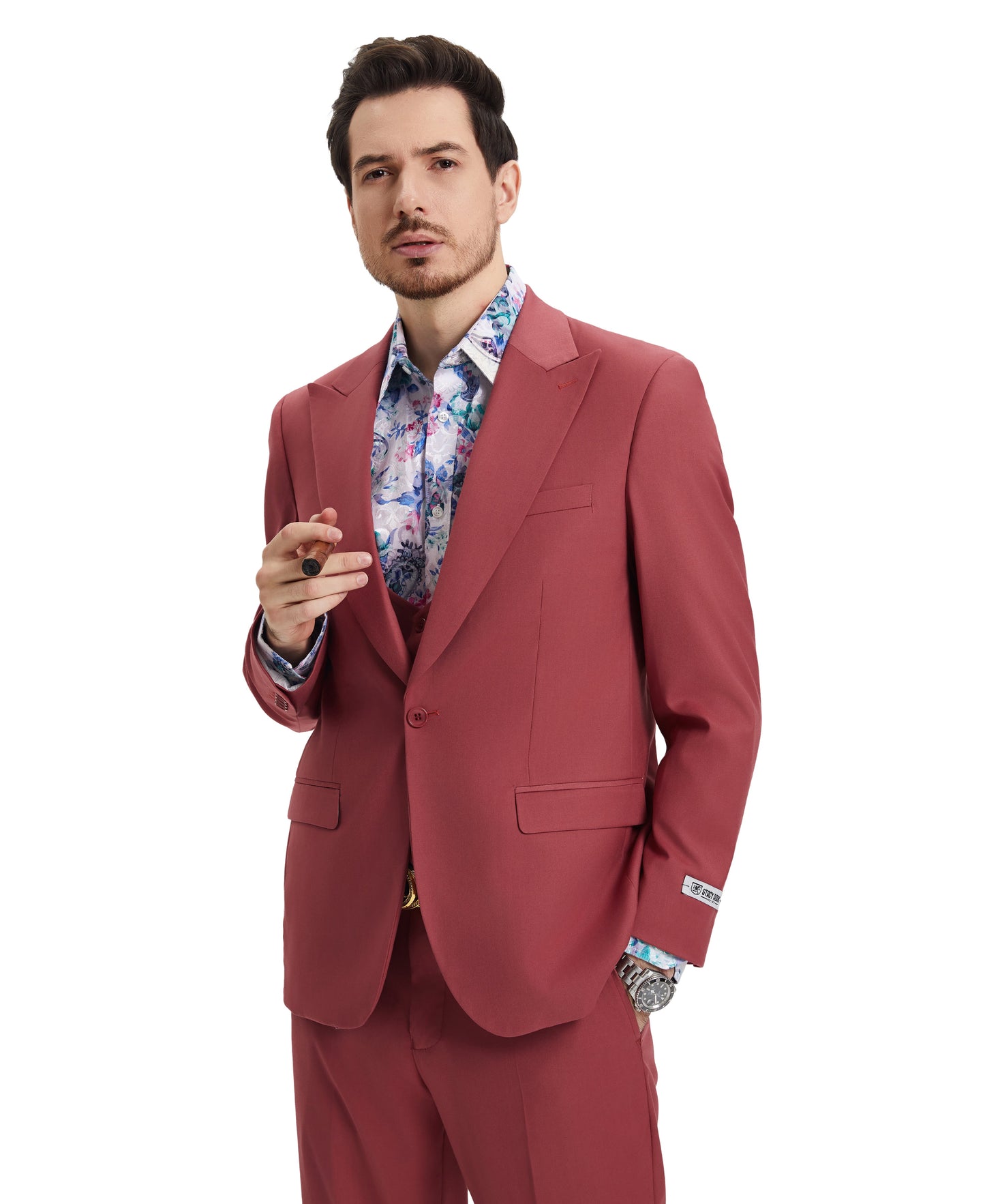 Stacy Adams Men's Hybrid-Fit 3pc Coral Suit Set, Jacket Vest and Pants