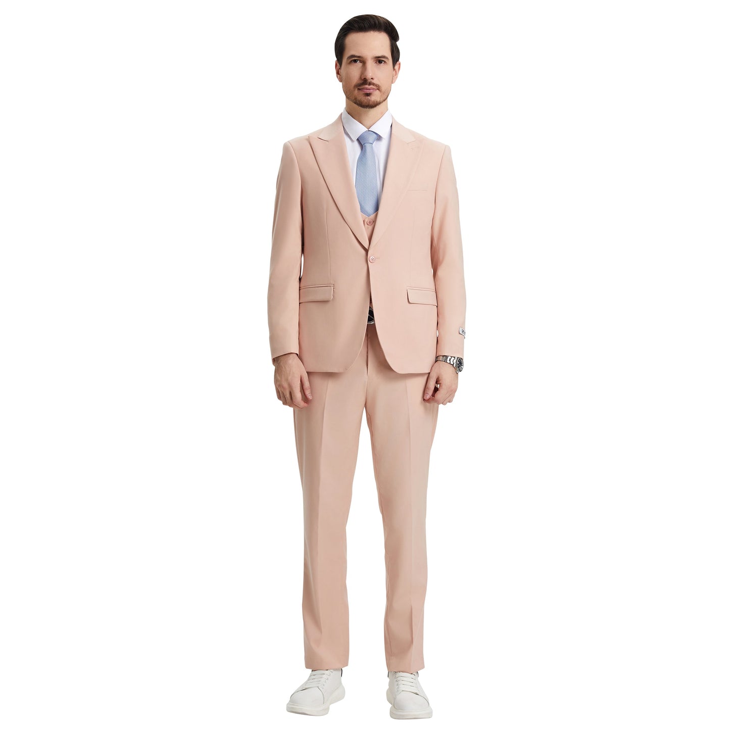 Stacy Adams Men's Hybrid-Fit 3pc Blush Suit Set, Jacket Vest and Pants