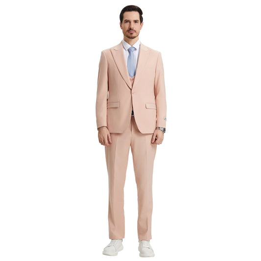 Stacy Adams Men's Hybrid-Fit 3pc Blush Suit Set, Jacket Vest and Pants