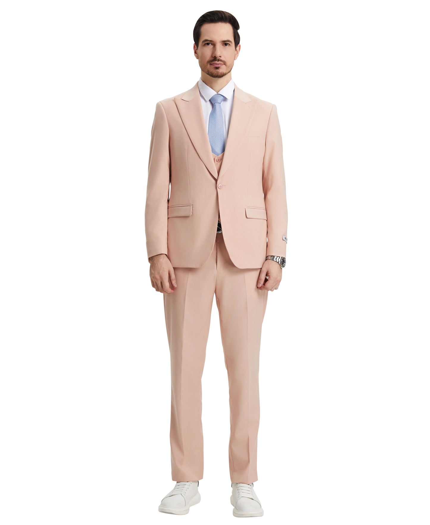 Stacy Adams Men's Hybrid-Fit 3pc Blush Suit Set, Jacket Vest and Pants