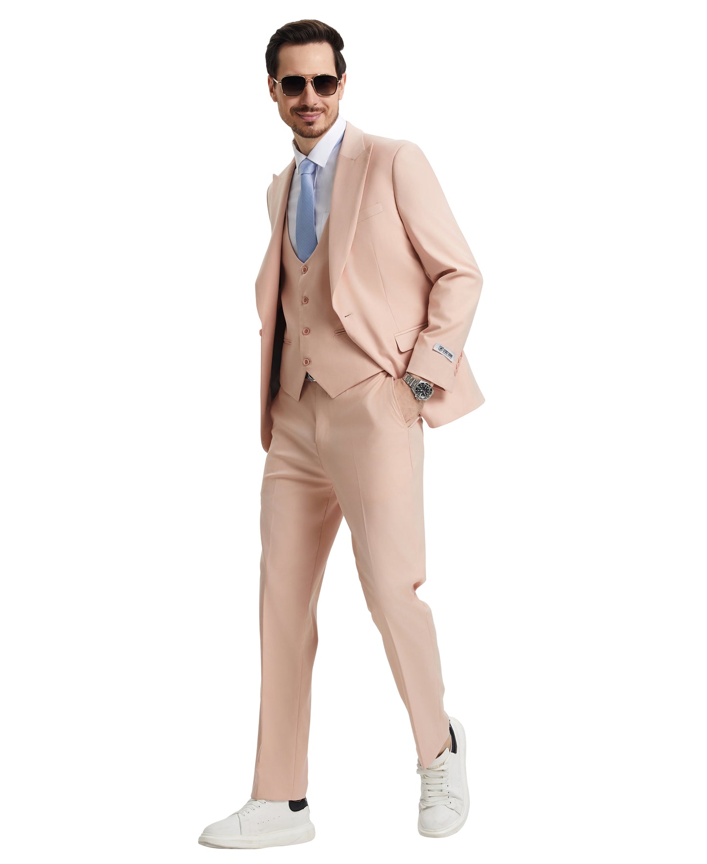 Stacy Adams Men's Hybrid-Fit 3pc Blush Suit Set, Jacket Vest and Pants