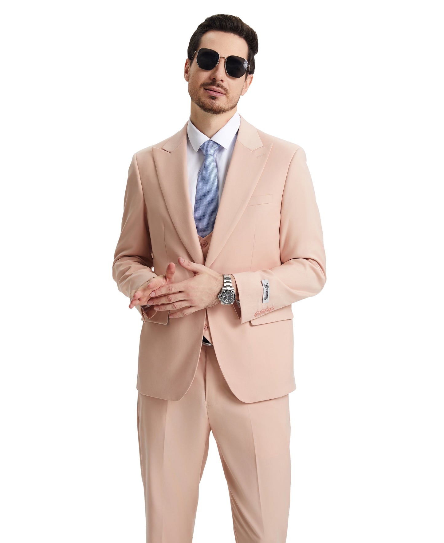 Stacy Adams Men's Hybrid-Fit 3pc Blush Suit Set, Jacket Vest and Pants