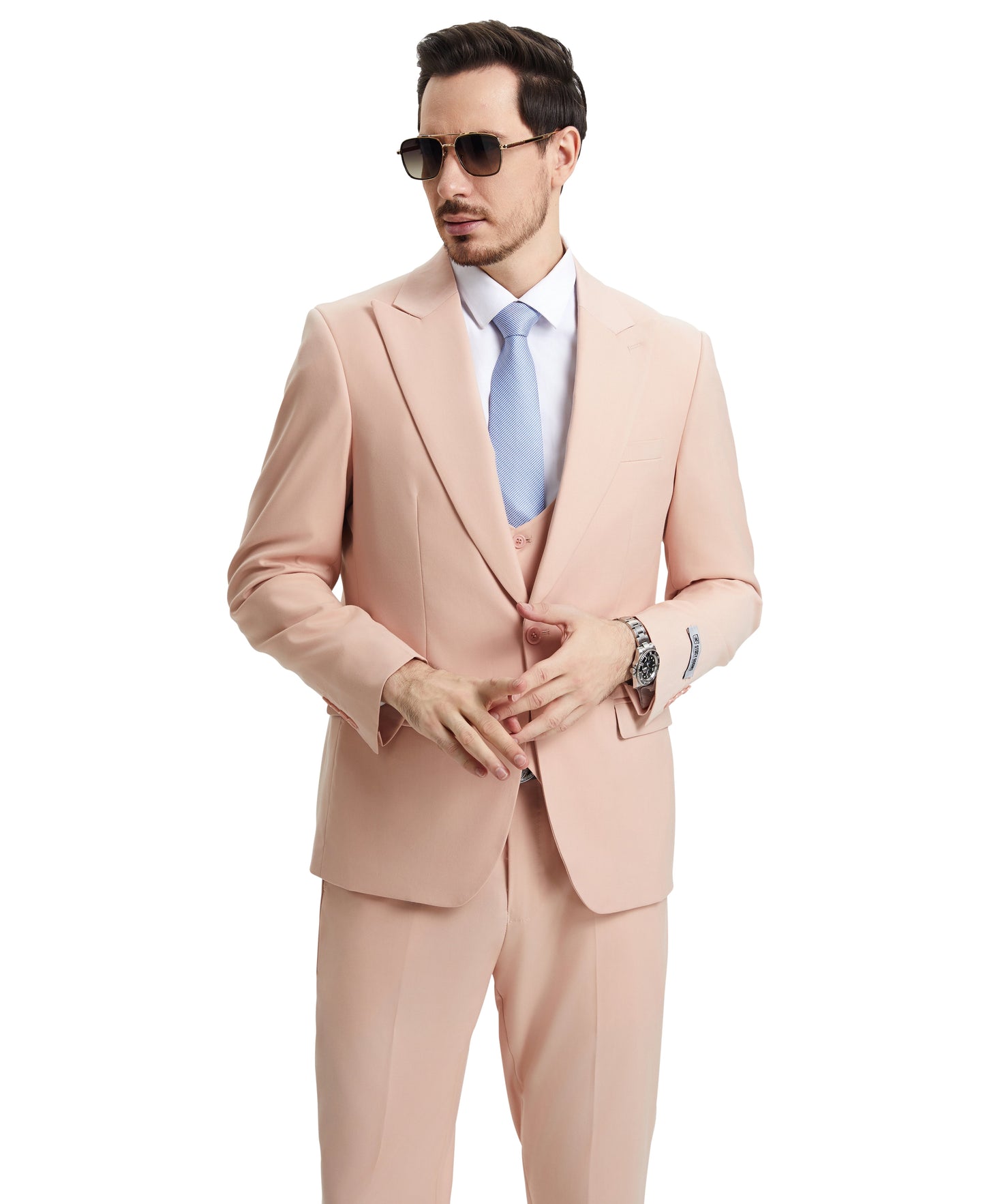 Stacy Adams Men's Hybrid-Fit 3pc Blush Suit Set, Jacket Vest and Pants