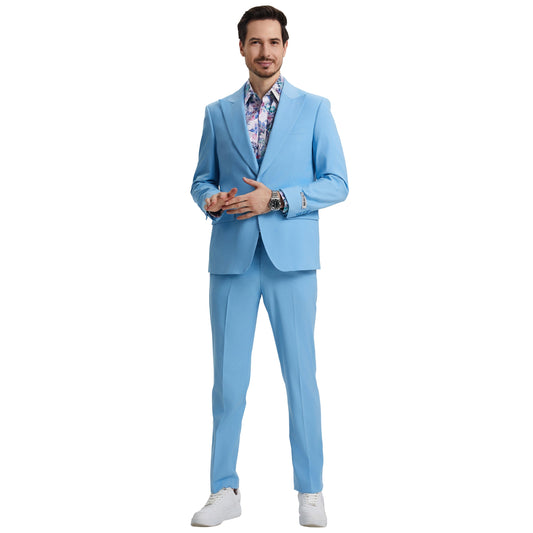Stacy Adams Men's Hybrid-Fit 3pc Sky Blue Suit Set, Jacket Vest and Pants