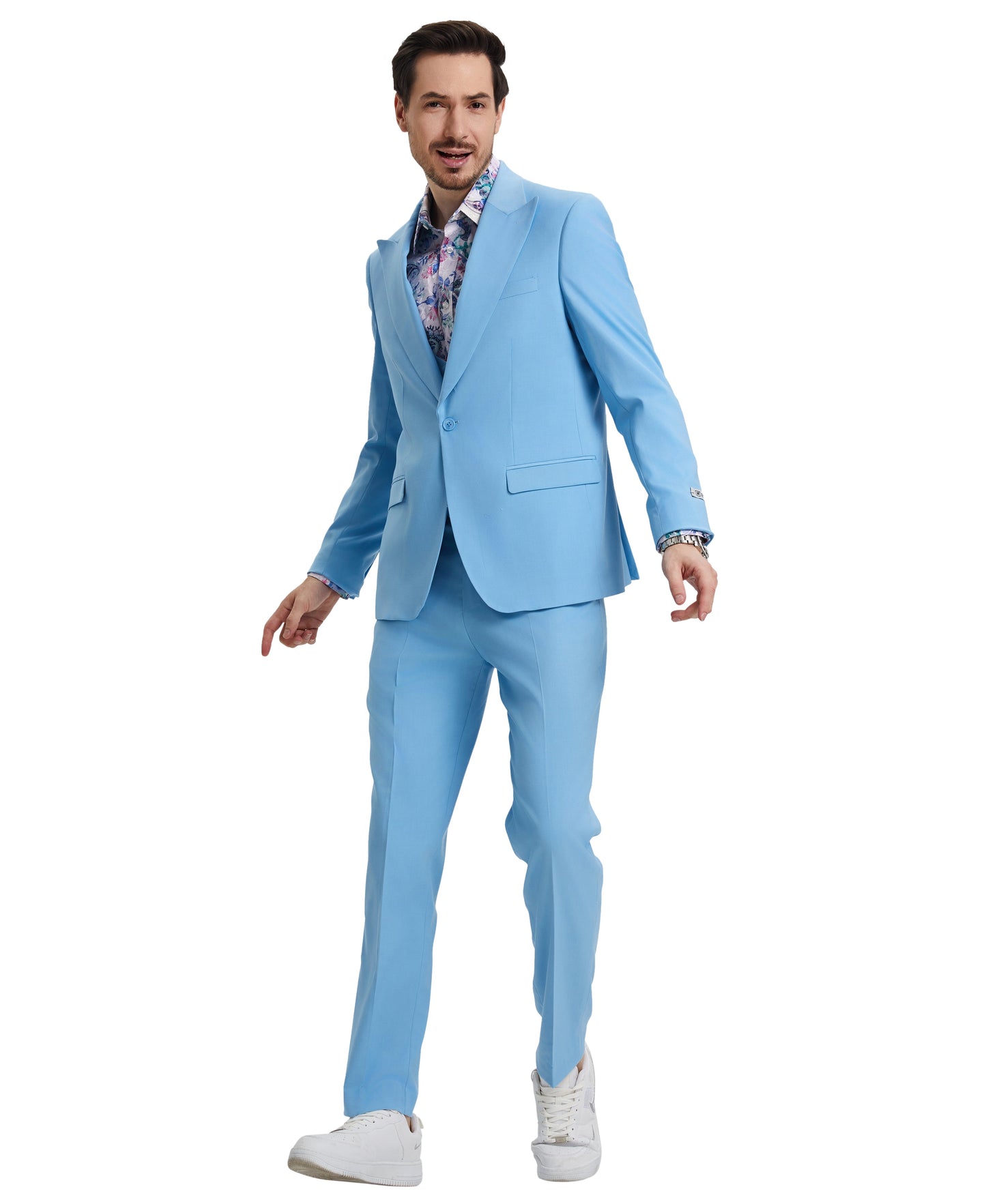 Stacy Adams Men's Hybrid-Fit 3pc Sky Blue Suit Set, Jacket Vest and Pants