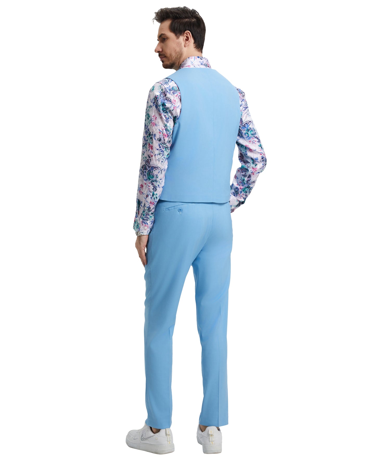 Stacy Adams Men's Hybrid-Fit 3pc Sky Blue Suit Set, Jacket Vest and Pants