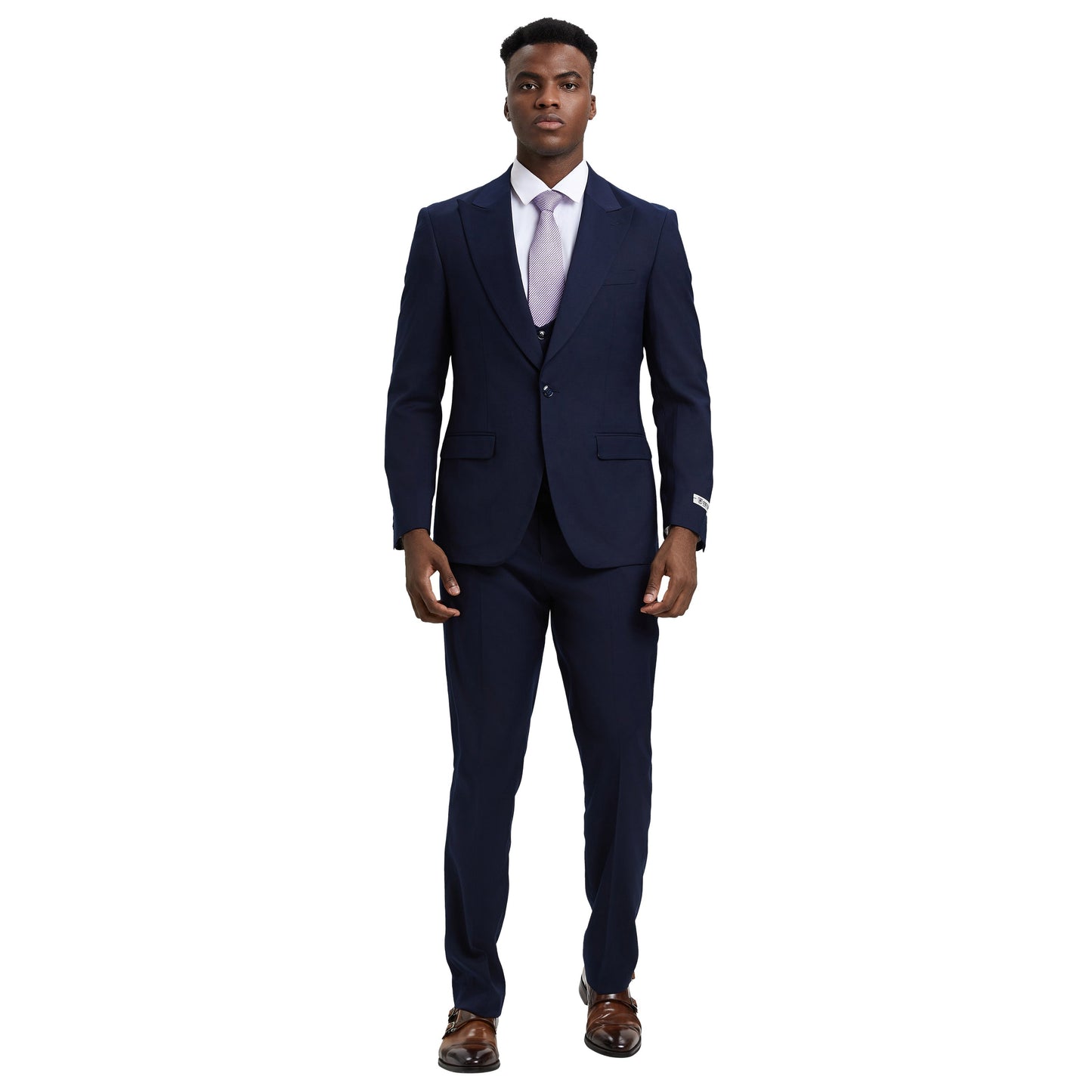Stacy Adams Men's Hybrid-Fit 3pc Dark Navy Suit Set, Jacket Vest and Pants