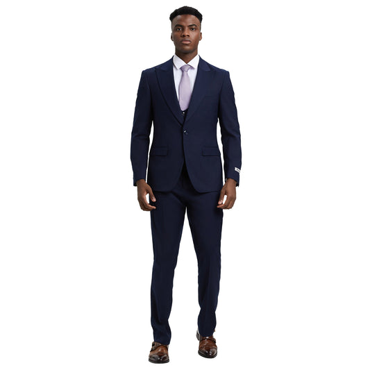 Stacy Adams Men's Hybrid-Fit 3pc Dark Navy Suit Set, Jacket Vest and Pants