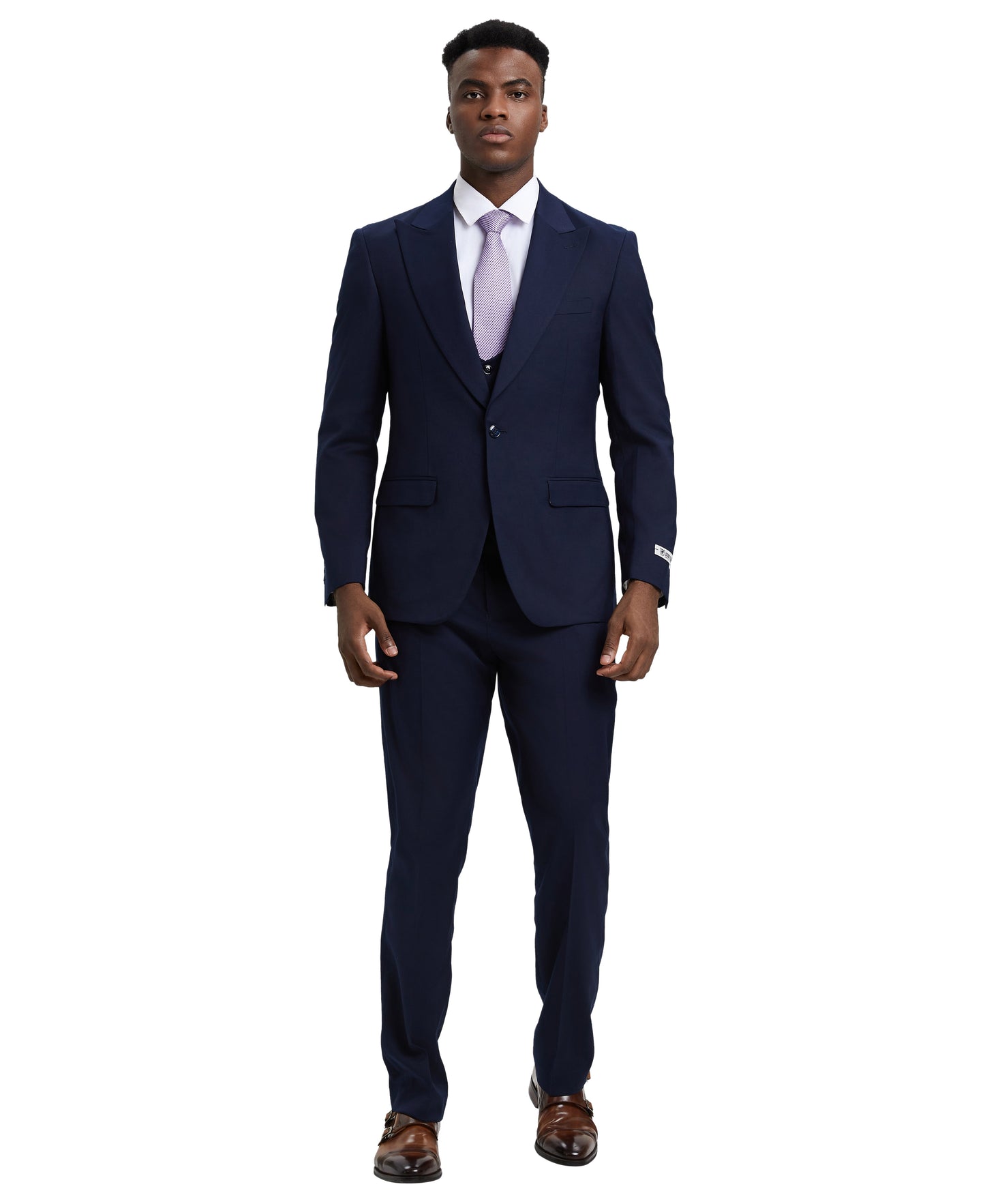 Stacy Adams Men's Hybrid-Fit 3pc Dark Navy Suit Set, Jacket Vest and Pants