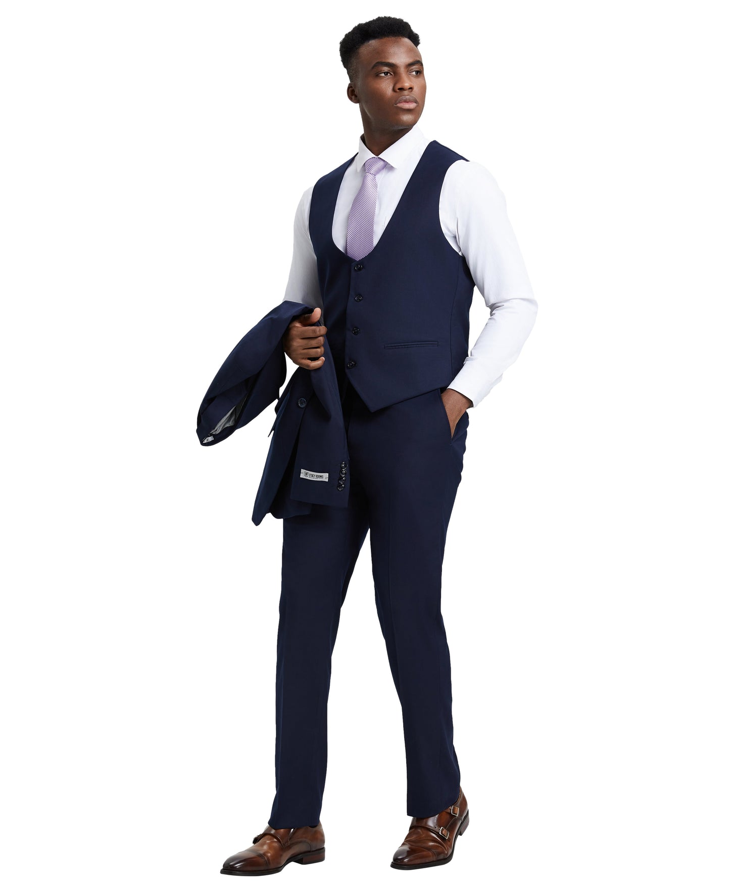 Stacy Adams Men's Hybrid-Fit 3pc Dark Navy Suit Set, Jacket Vest and Pants