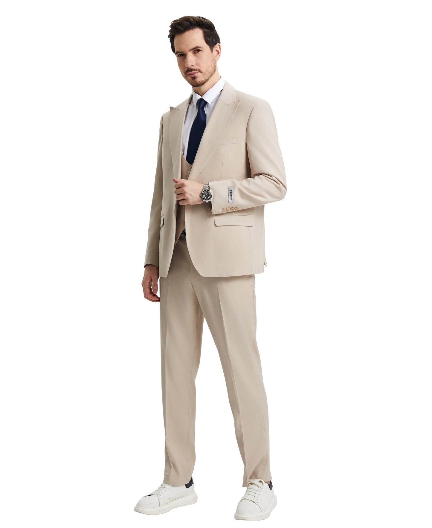 Stacy Adams Men's Hybrid-Fit 3pc Light Tan Suit Set, Jacket Vest and Pants