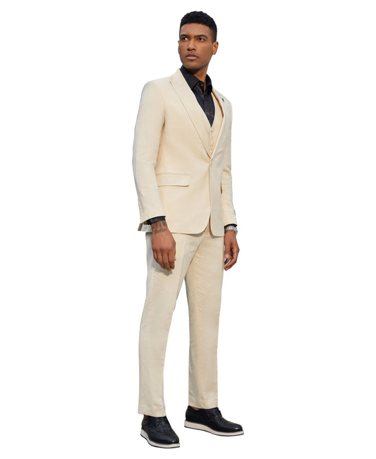 Stacy Adams Hybrid Fit 3-Piece Suit, Solid Light Tan
