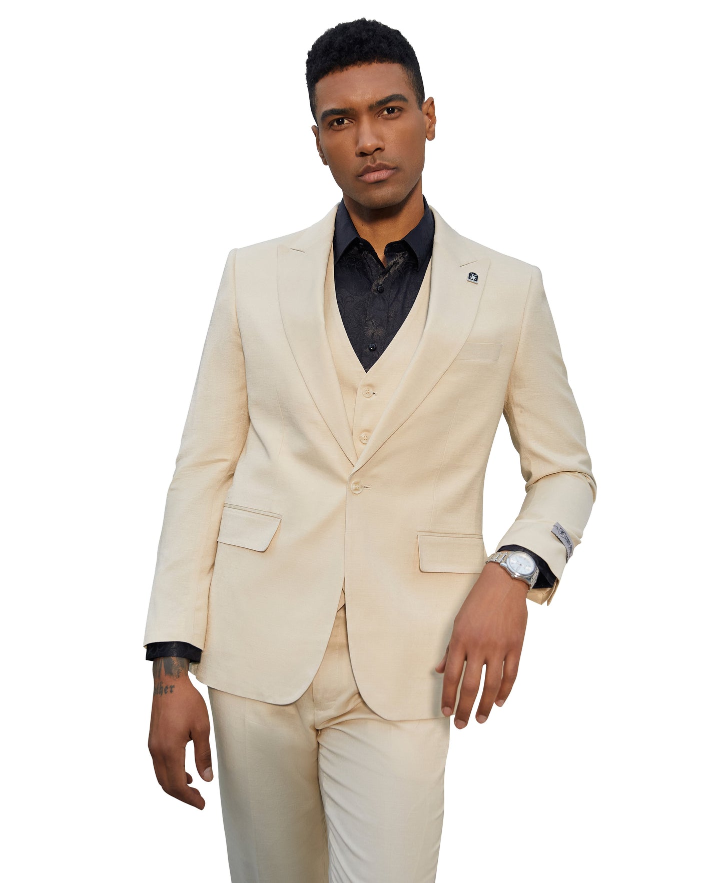 Stacy Adams Hybrid Fit 3-Piece Suit, Solid Light Tan