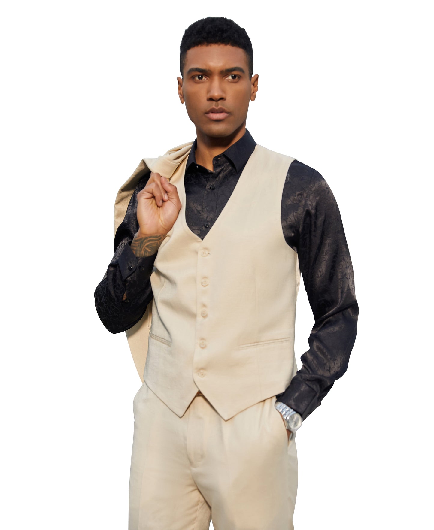 Stacy Adams Hybrid Fit 3-Piece Suit, Solid Light Tan