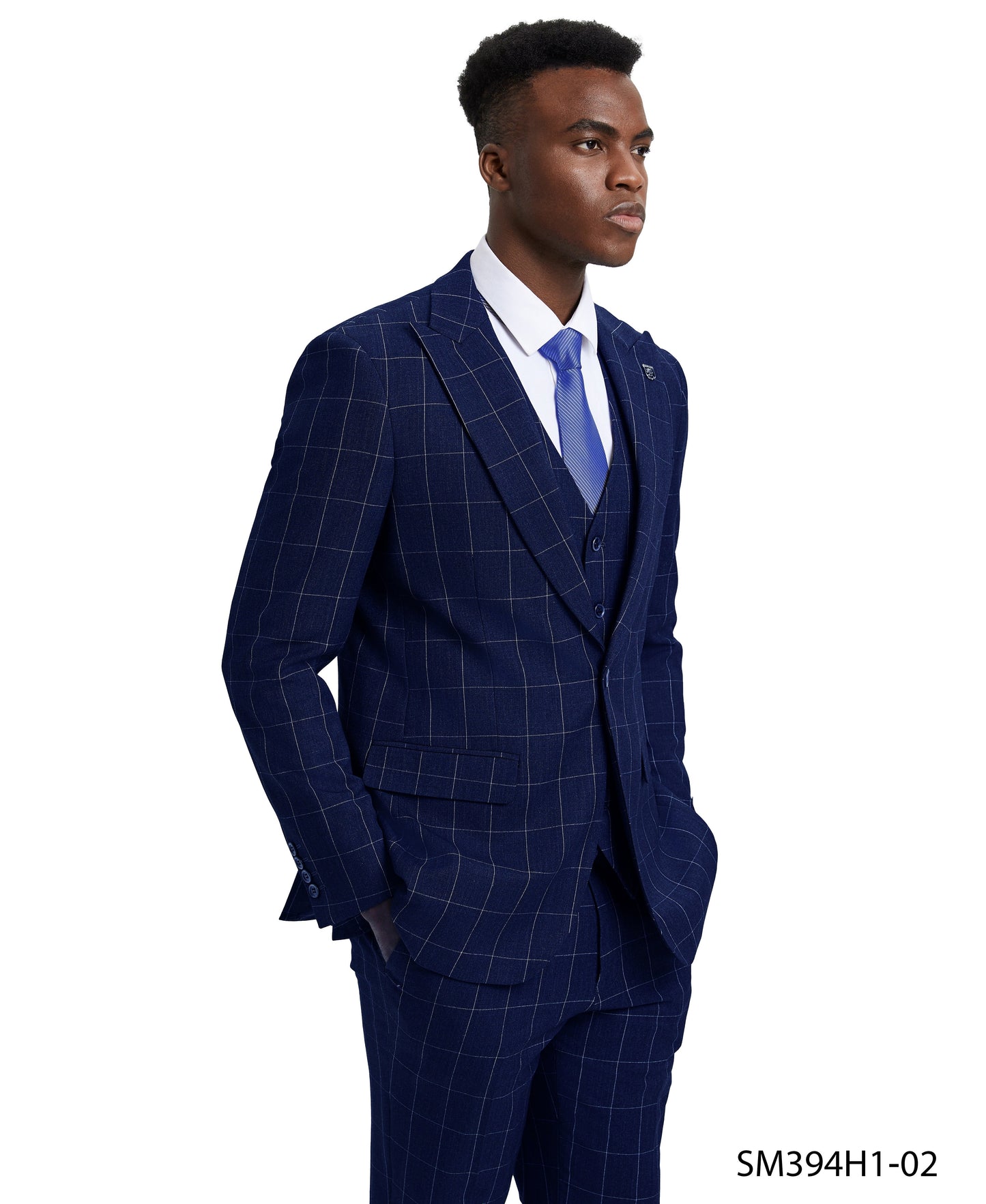 Stacy Adams Hybrid-Fit Vested Suit, Windowpane Dark Blue