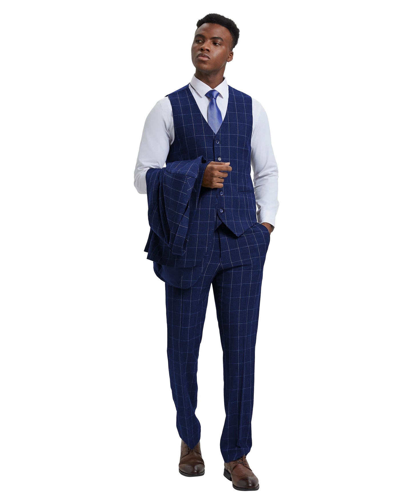 Stacy Adams Hybrid-Fit Vested Suit, Windowpane Dark Blue
