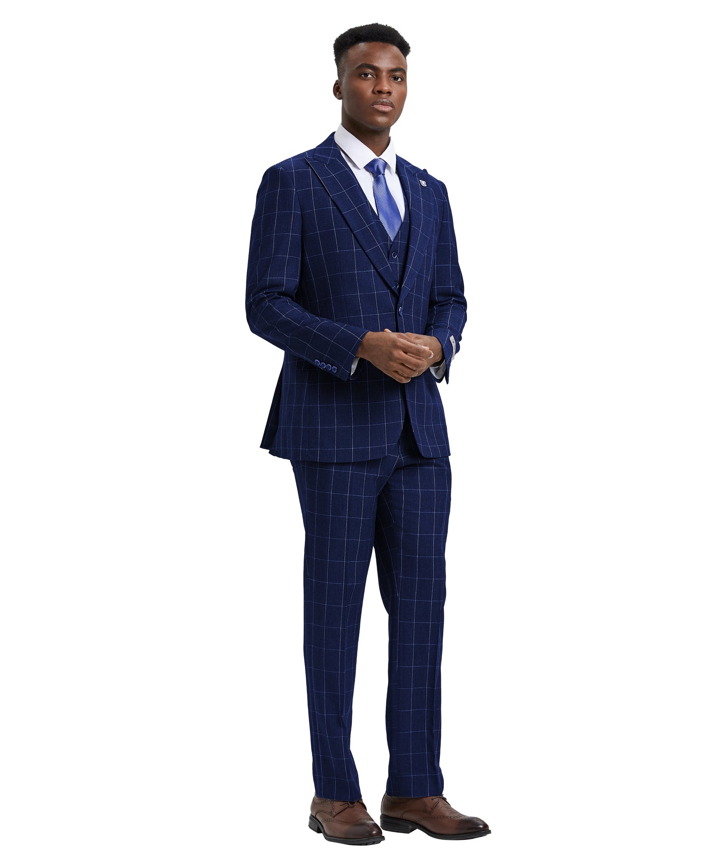 Stacy Adams Hybrid-Fit Vested Suit, Windowpane Dark Blue