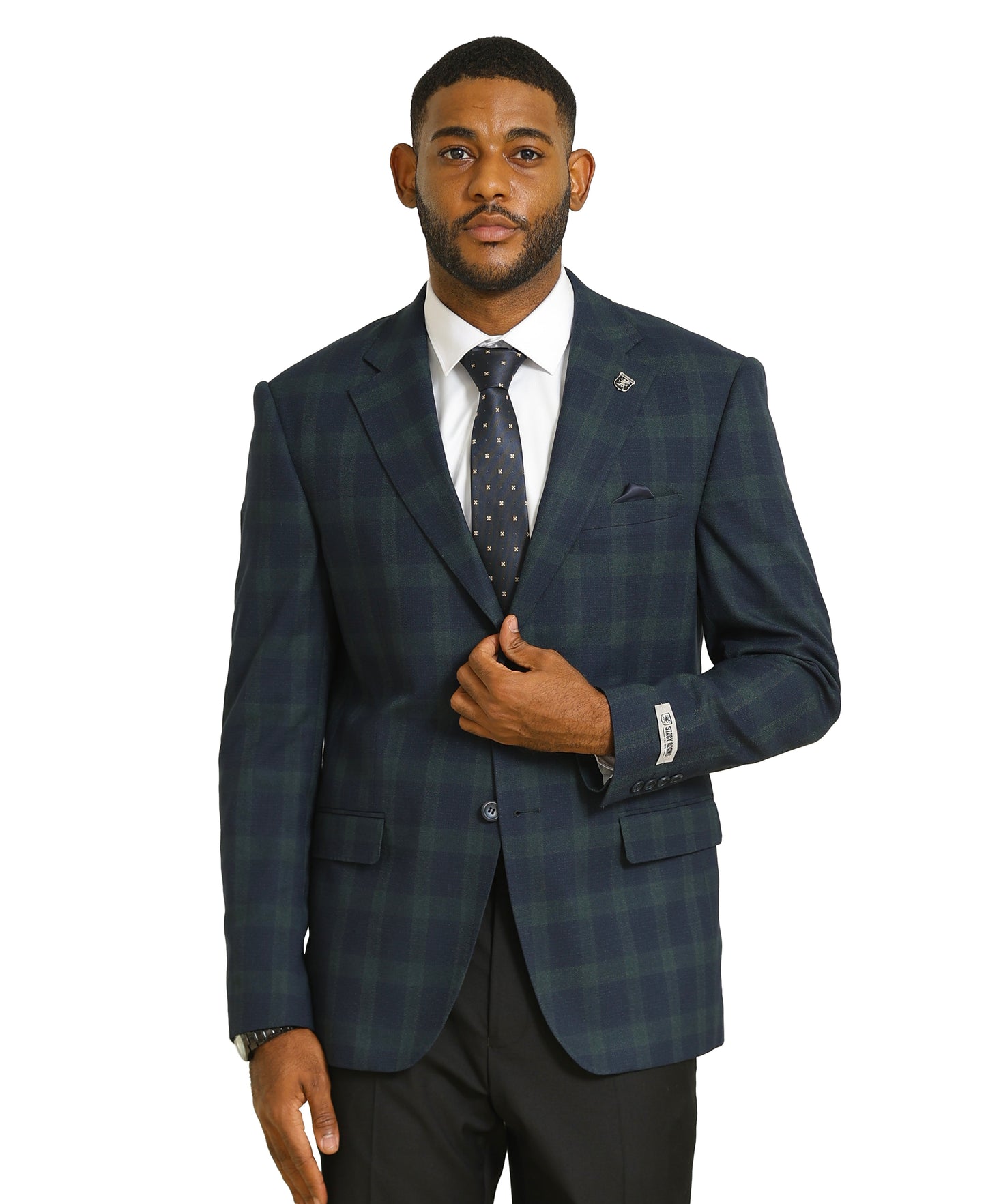 Stacy Adams Plaid Jacket Only, Dark Blue w/ Green Plaid