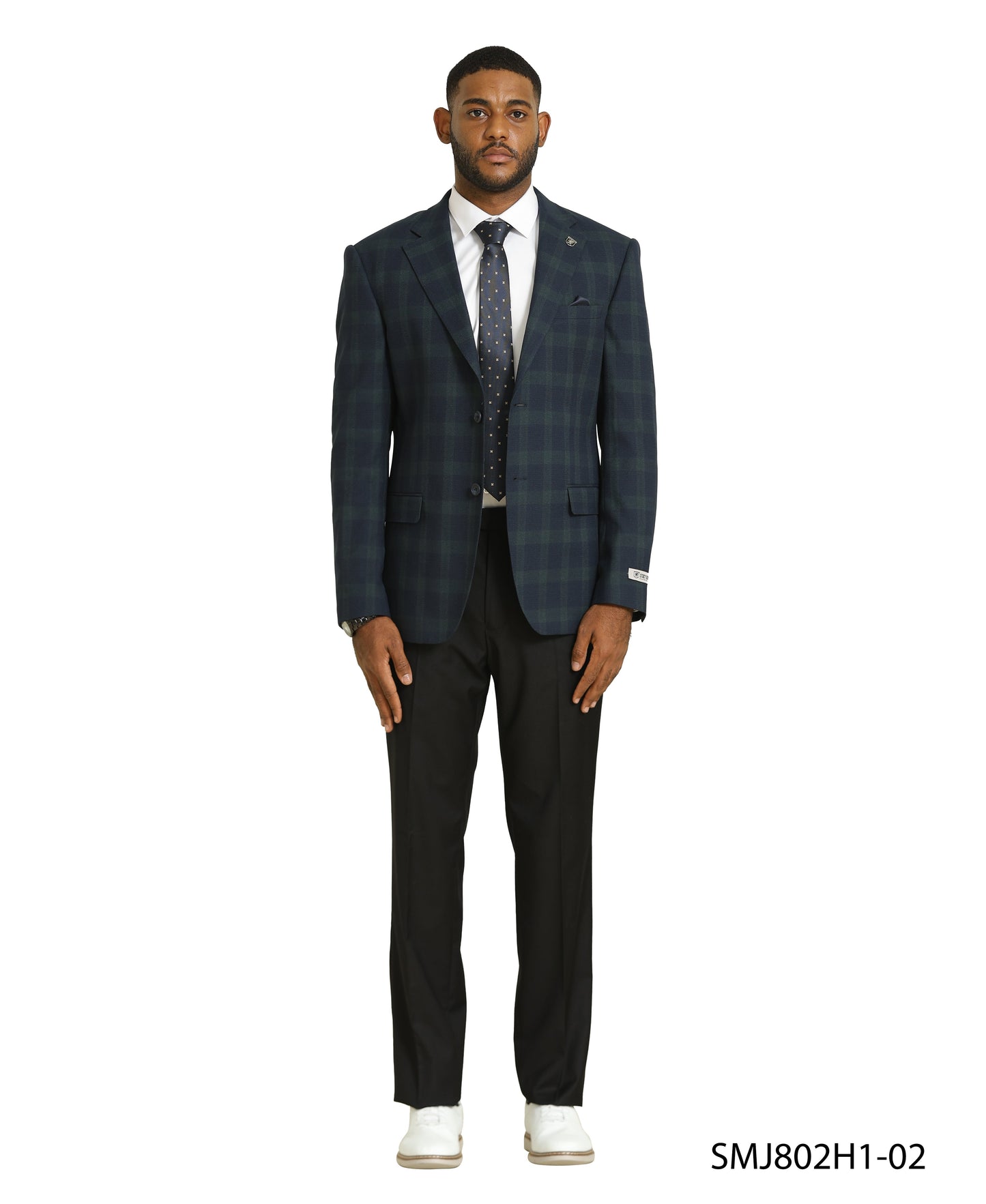 Stacy Adams Plaid Jacket Only, Dark Blue w/ Green Plaid