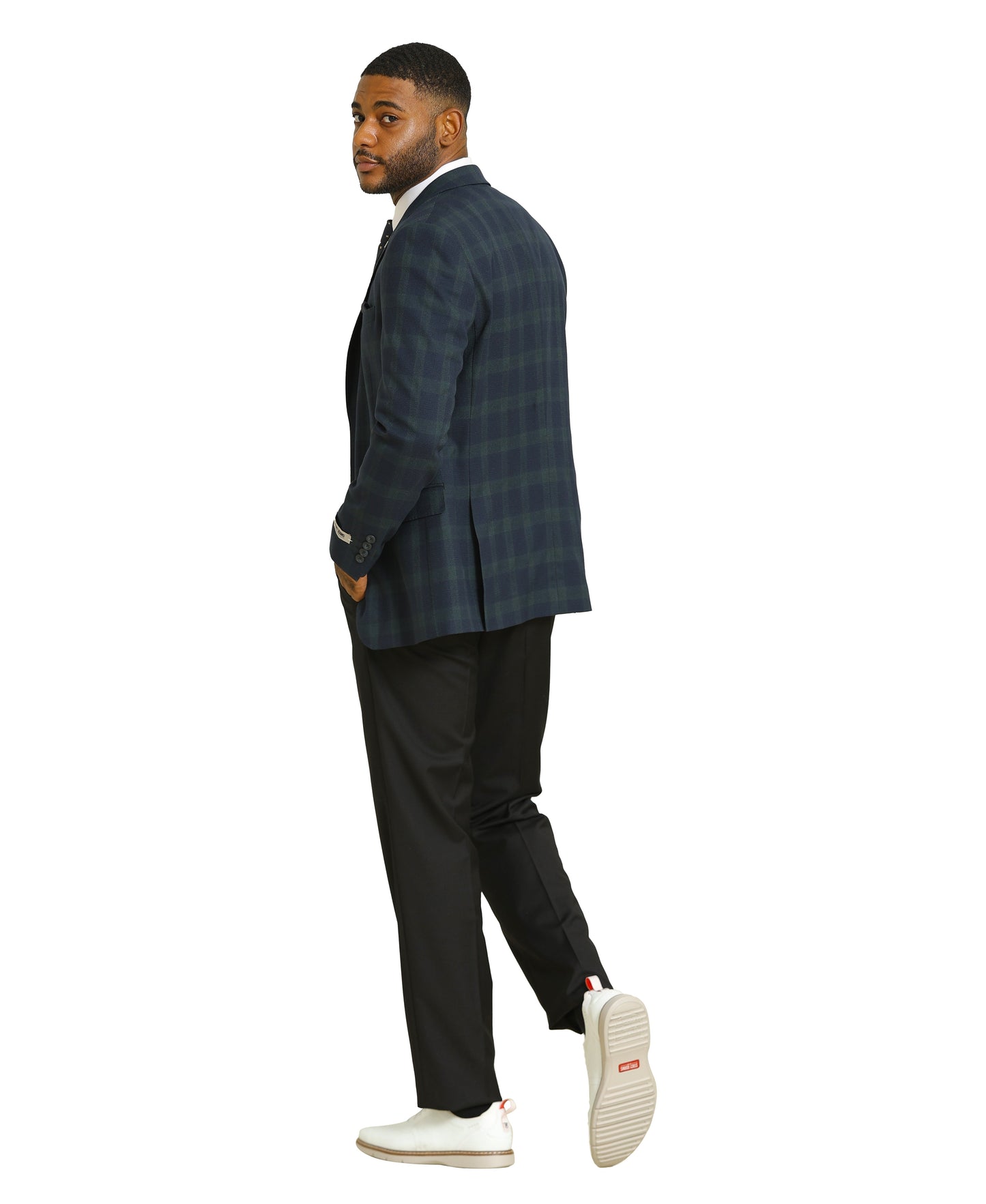 Stacy Adams Plaid Jacket Only, Dark Blue w/ Green Plaid