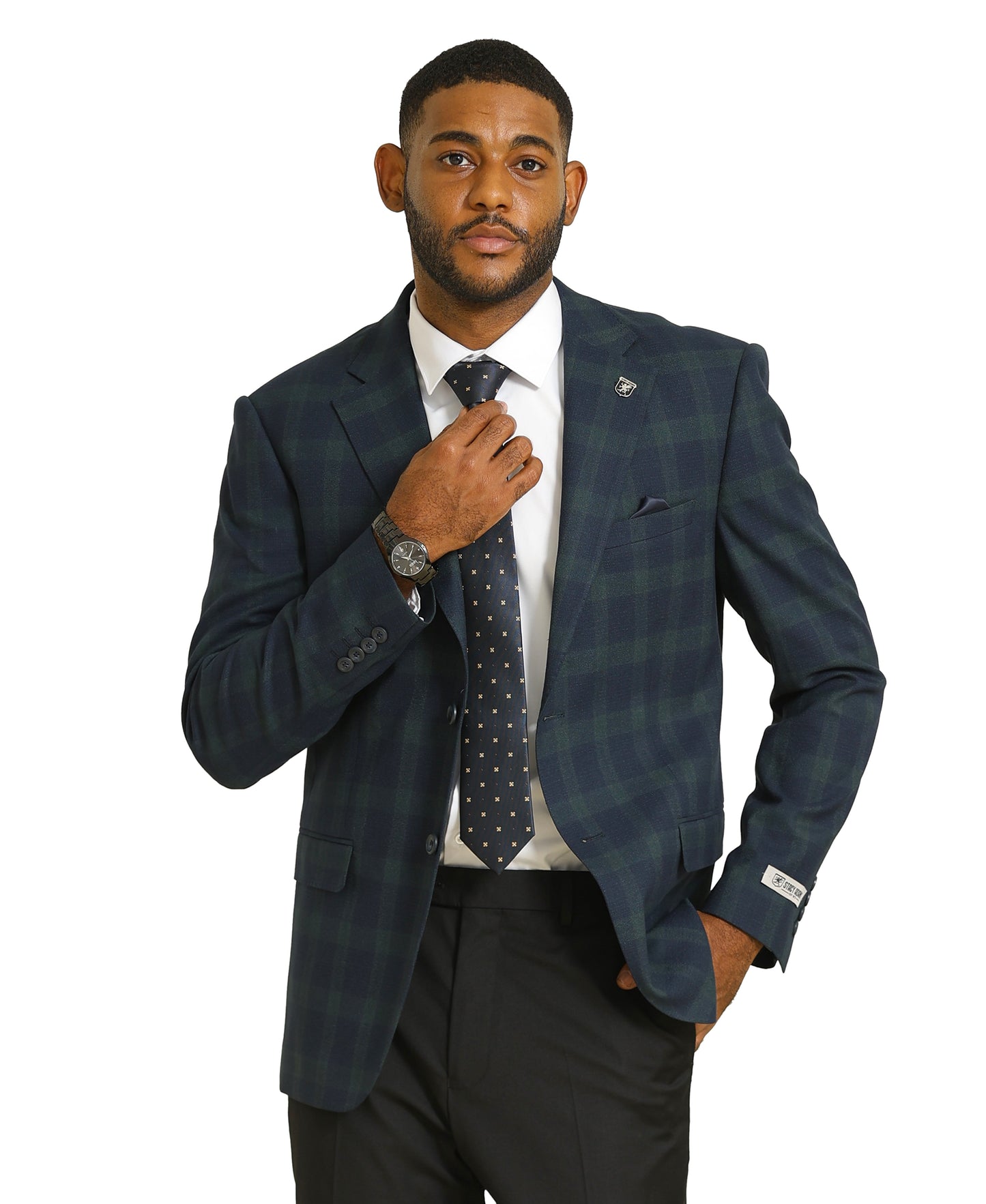 Stacy Adams Plaid Jacket Only, Dark Blue w/ Green Plaid