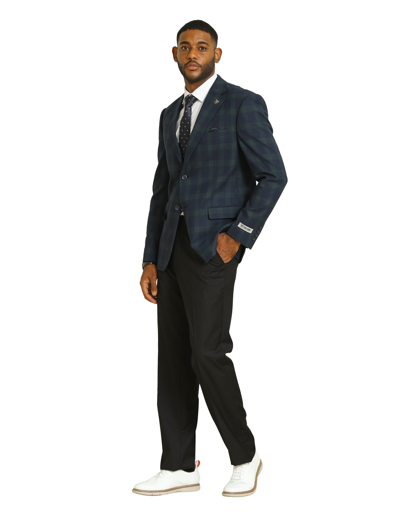 Stacy Adams Plaid Jacket Only, Dark Blue w/ Green Plaid
