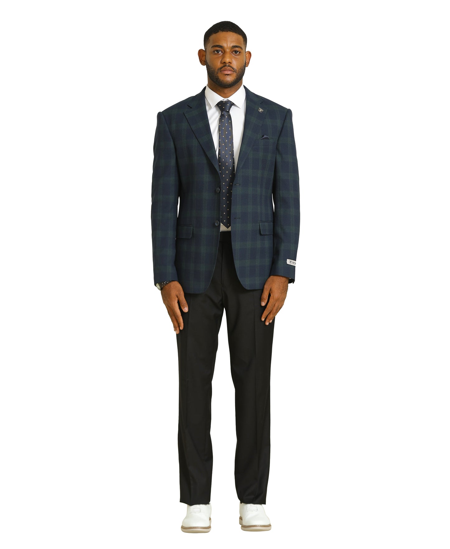 Stacy Adams Plaid Jacket Only, Dark Blue w/ Green Plaid
