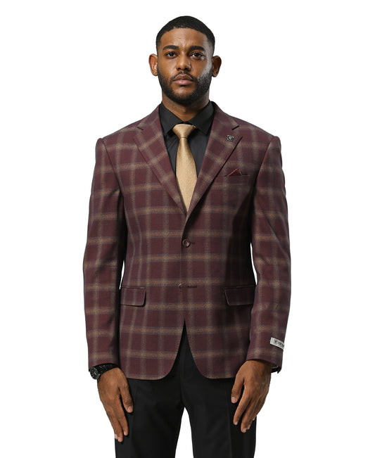 Stacy Adams Plaid Jacket Only, Burgundy