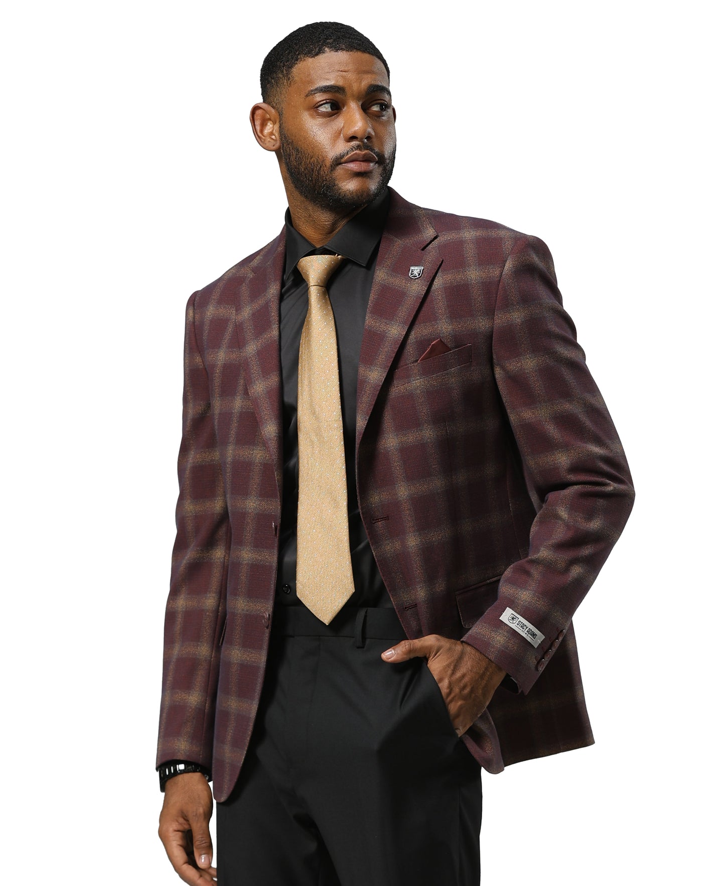 Stacy Adams Plaid Jacket Only, Burgundy