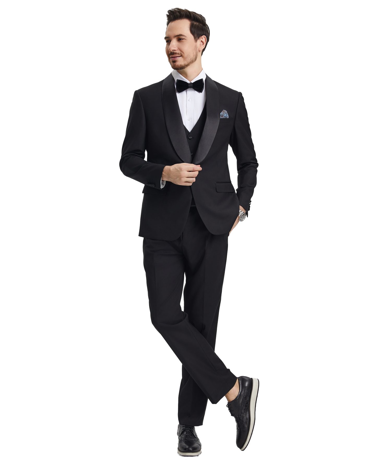 Stacy Adams Men's Hybrid-Fit 3pc Tuxedo Set, Black