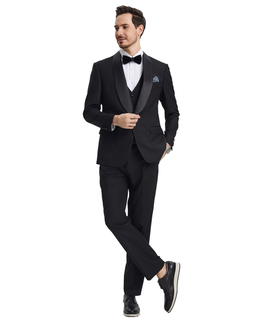 Stacy Adams Men's Hybrid-Fit 3pc Tuxedo Set, Black